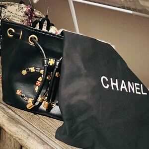 Chanel Black and Gold Floral Shoulder Bag